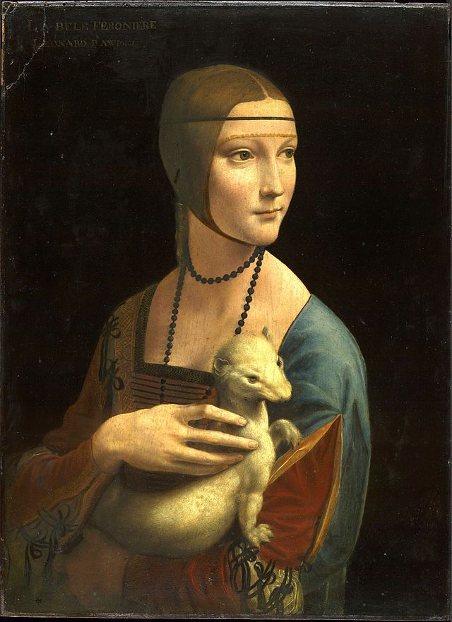 Leonardo da Vinci, Lady with an Ermine, 1489-1491, Location Czartoryski Museum, Kraków, Poland